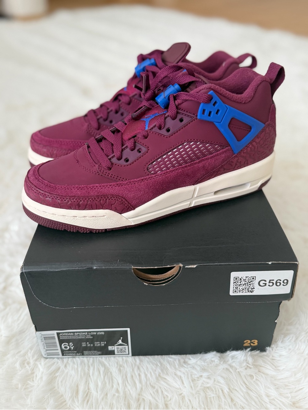 Jordan Kids' Burgundy Sneakers with Blue Accents